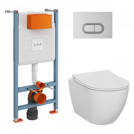 Комплект: Безободковый подвесной унитаз VitrA Mia Round + тонкое дюропластовое сиденье микролифт, кн
