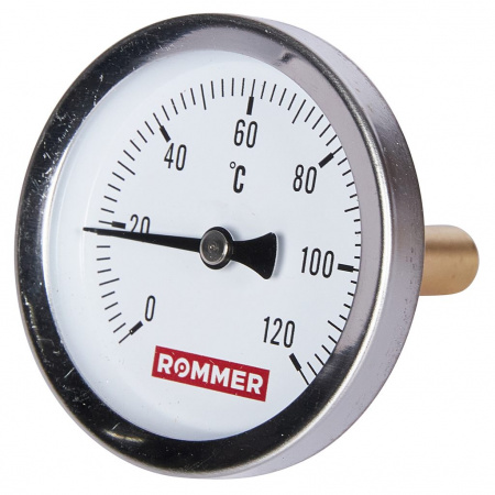 Термометр биметаллический ROMMER 63 мм 120°С с погружной гильзой 50 мм 1/2"